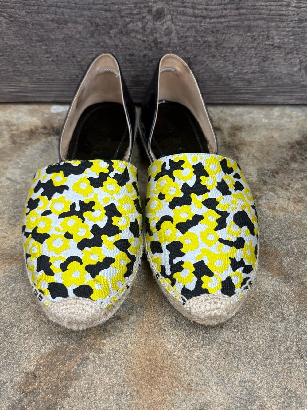 Jimmy Choo Yellow, Black & White Floral Canvas Espadrilles